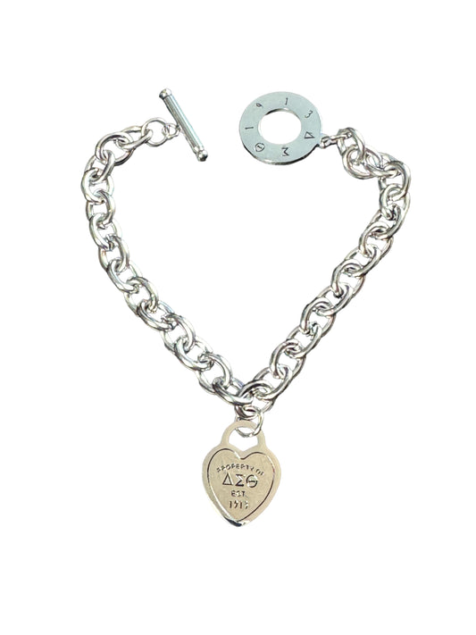 Delta Sigma Theta Stainless Steel Heart Toggle Bracelet